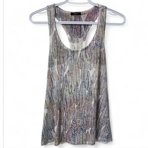 ENTI Multicolour Feather Print Race Back Tee Tank Top Shirt